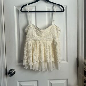 SOLD. Fashion Nova Cream Lace Ruffled Cami Top